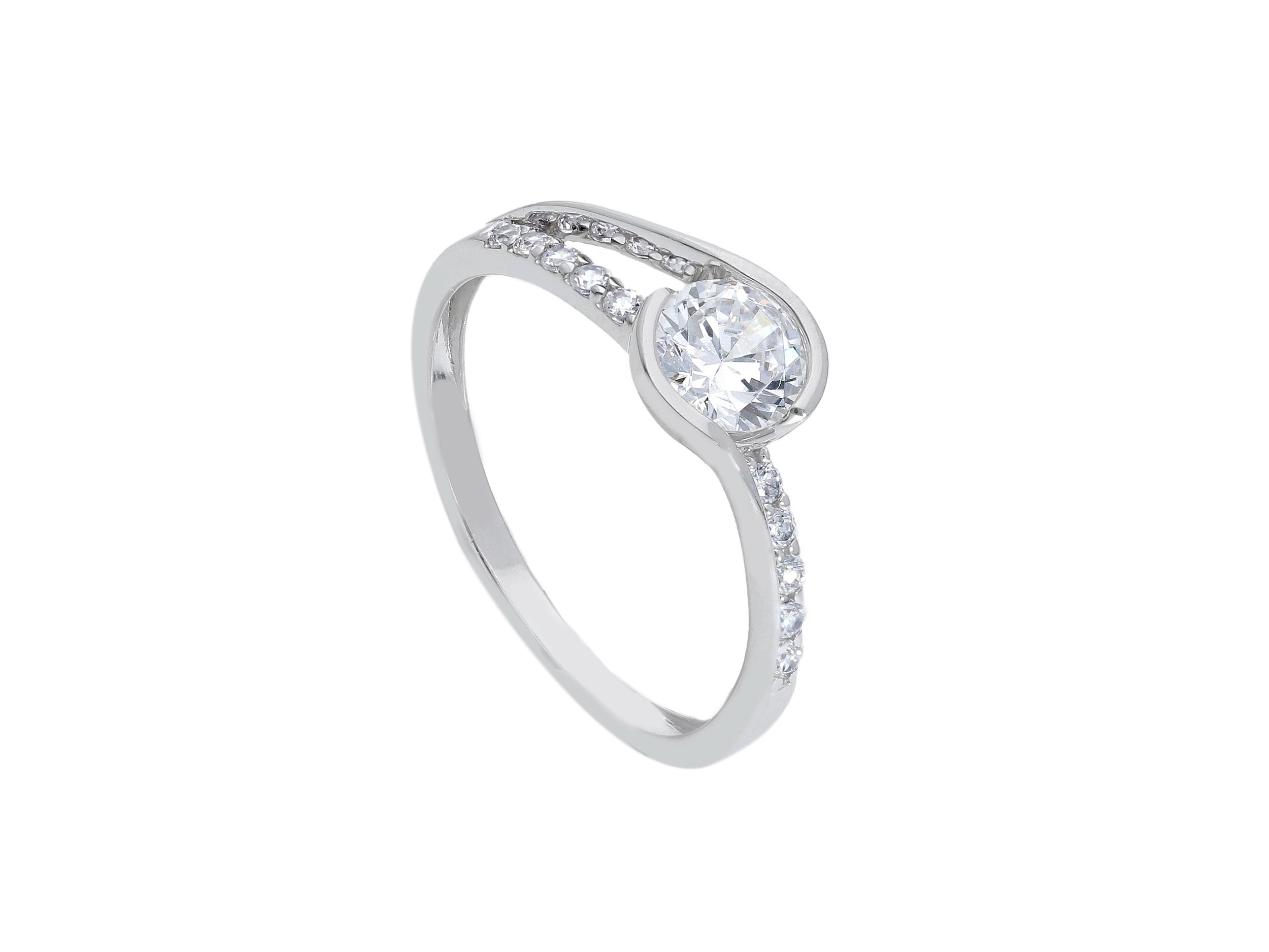 Single stone white gold k9 ring with zirkon (S224491)